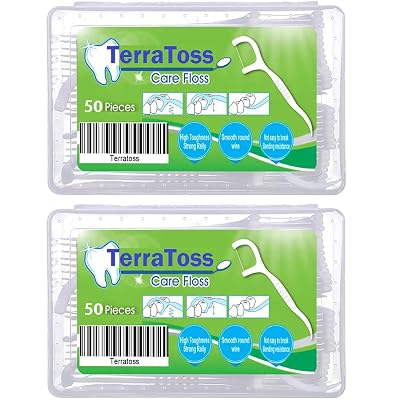 TerraToss Dental Floss Picks [100 Pcs] | 2 Box of 50 Pcs each | Premium Toothpicks Box for Fresh Breath, Clean Teeth & H