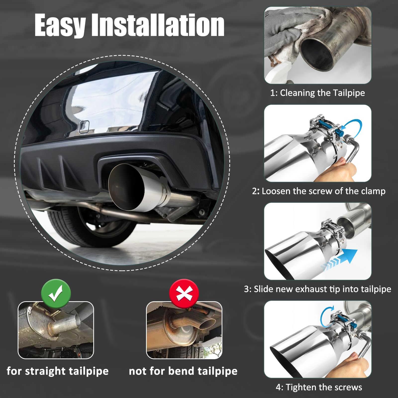 Catekro 2 Pezzi 63mm/2.5" Terminale Scarico Auto Universale, 170 mm di Lunghezza Uscita Scarico in Acciaio Inox Tubo Terminale Marmitta Sportivo per Auto Camion SUV Argento | 170 mm di Lunghezza Uscita Scarico Tubo Terminale Marmitta Sportivo per Auto Cam