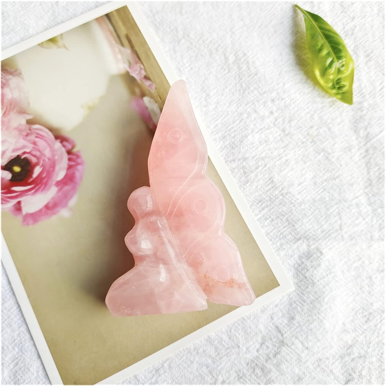 FIDEMM Natural Crystal Rough Natural Gemstone Crystal Crafts Reiki Healing Stones Rose Quartz Butterfly Angel for Home Decoration (Color : Rose Crystal, Size : 70-80mm)