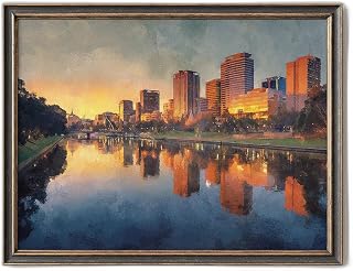 Adelaide Skyline Sunset Watercolor Art Print - South Australia Cityscape, Unframed Riverside Scene for Wall Decor