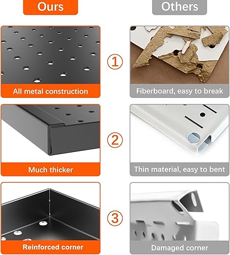 Miniatura 5 de TORACK Tablero de clavijas de metal para garaje con accesorios, organizador de herramientas con ganchos para tablero de clavijas, contenedores,