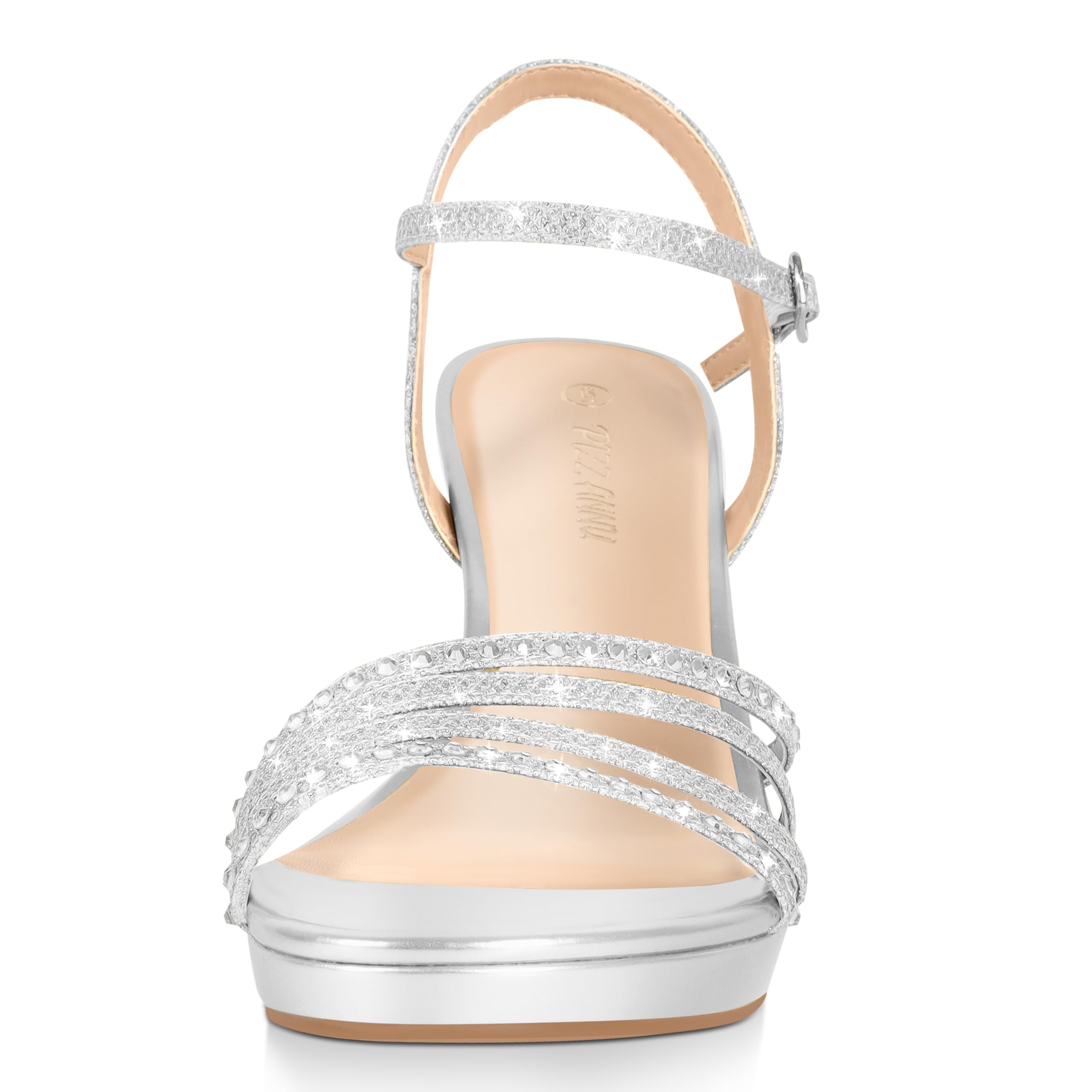 PIZZ ANNU Lena Sandali Platform Donna Estive Eleganti Glitter Strass Punta Aperta Sandalo con Tacco Plateau Scarpe per Cerimonia Sposa con Cinturino alla Caviglia