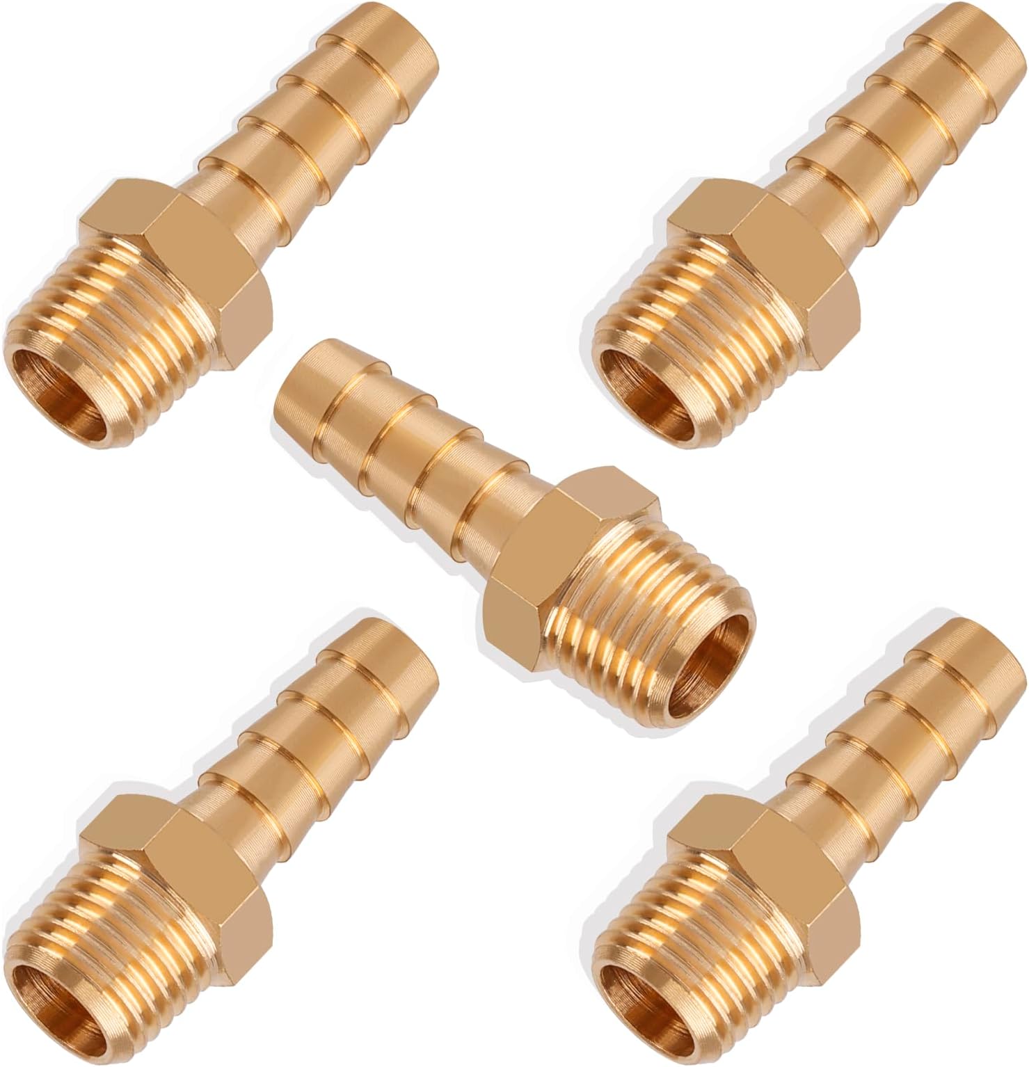 5pcs Brass Hose Barb Fittings 5/16 Inch Barb to 1/4 Inch NPT Male Thread Air Hose Fittings Adapter Connector Water Fuel Air Line Fittings 5/16” × 1/4” NPT Brass Fittings