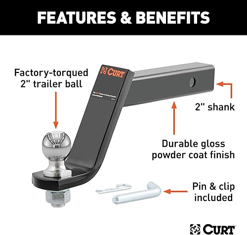 Miniatura 3 de CURT 45064 Soporte de enganche de remolque de camión elevado con bola y pasador de 2 pulgadas, se adapta a receptor de 2 pulgadas, 7,500 libras,