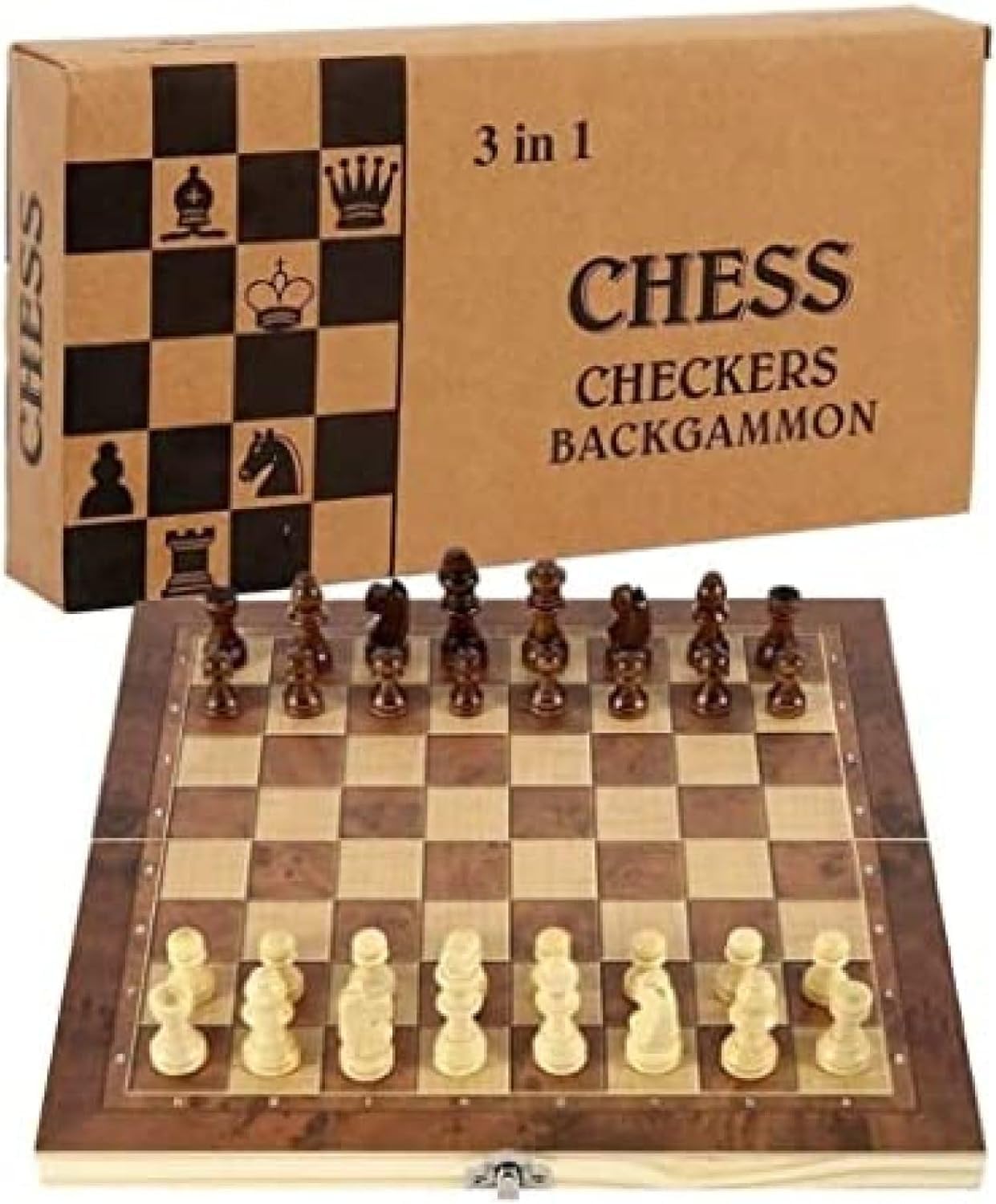 Set di Scacchiera, Set di Scacchi, Scacchiera Pieghevole in Legno, Gioco da Tavolo 3 in 1 per Adulti E Bambini, 11.4 * 11.4inch