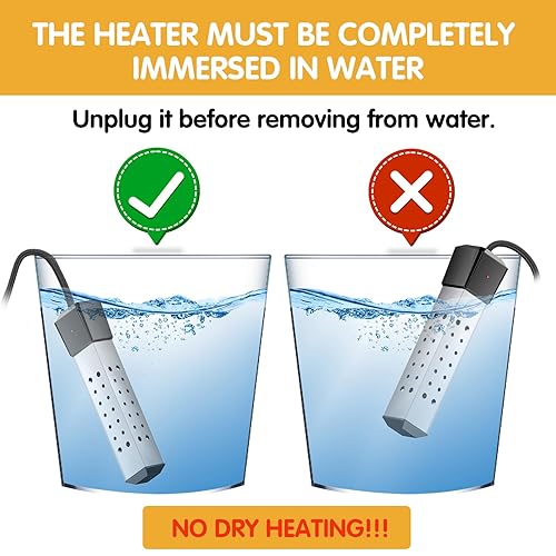 Miniatura 6 de Calentador de agua de inmersión de 2000 W para uso en piscina y cubo, calentamiento rápido con termómetro digital LCD, protector de acero inoxidable