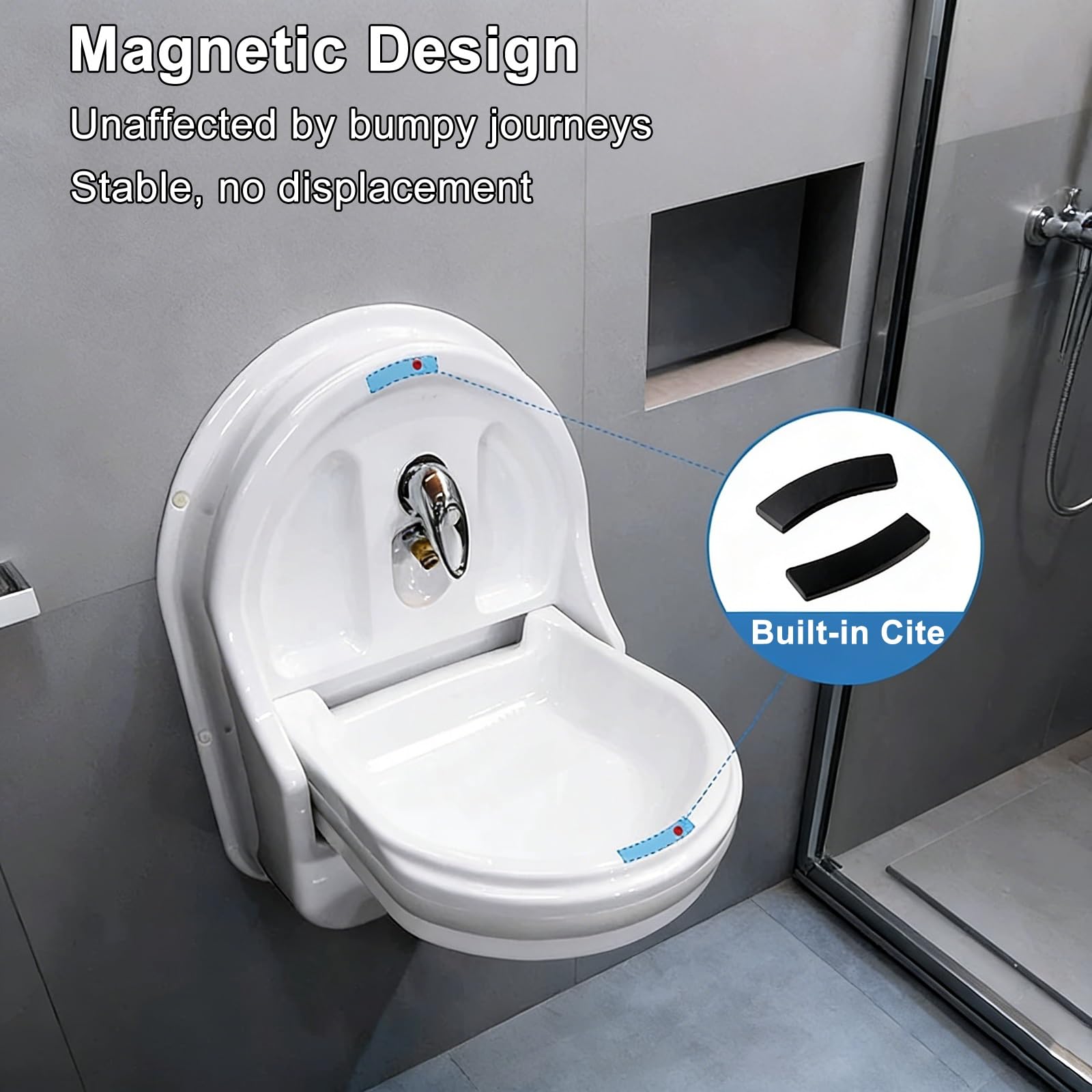 Plegable Fregadero Camper Montaje en Pared Fregadero con Accesorios de Instalación, Material Acrílico, para Remolques Yates Furgonetas Camper