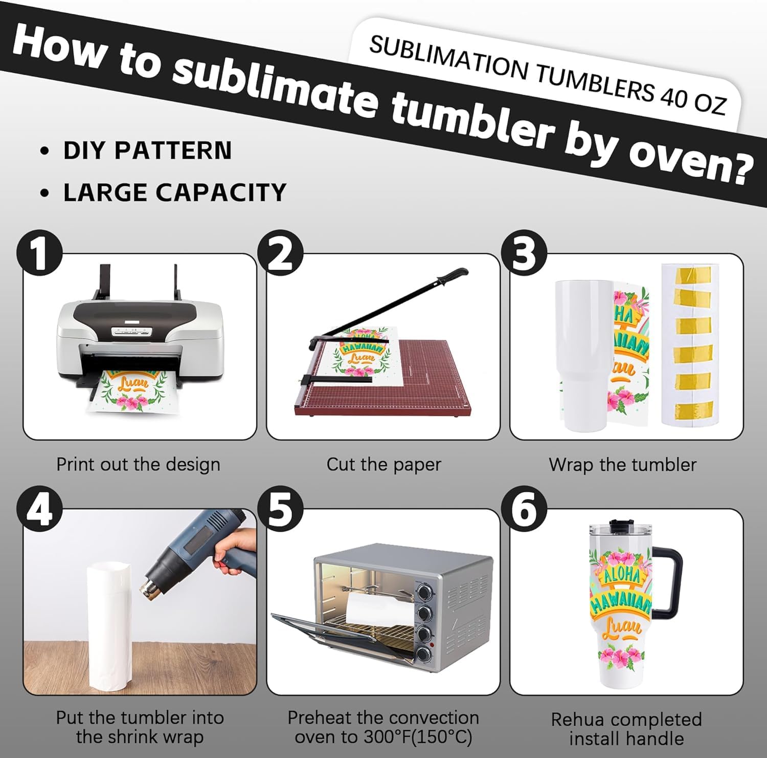 D·S 4 Pack Sublimation Tumblers 40 OZ with Handle Blank Insulated Large Tumbler Bulk, Coffee Travel Cups Stainless Steel Travel Mug for Diy Craft Heat Press Print - Image 5