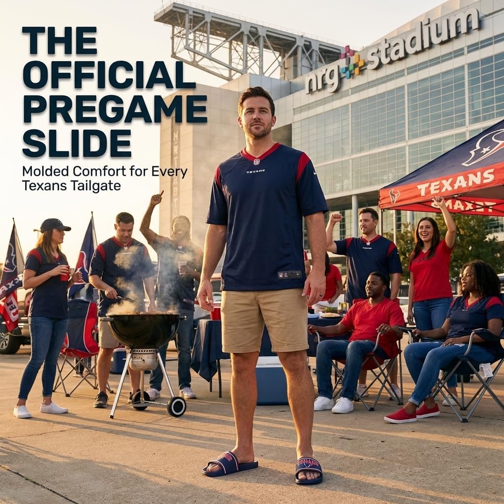 FOCO Houston Texans Slides for Men NFL Molded EVA Foam Sandals | Water Resistant, Officially Licensed