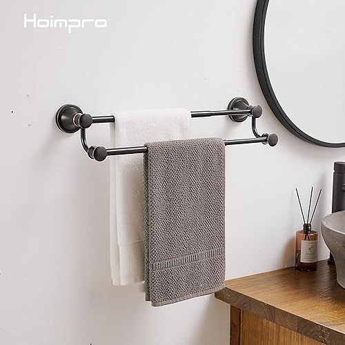Miniatura 8 de Hoimpro Toallero retráctil ajustable de acero inoxidable de 15 a 27 pulgadas, accesorios de baño, baño, hotel, barra de toalla doble, colgador de