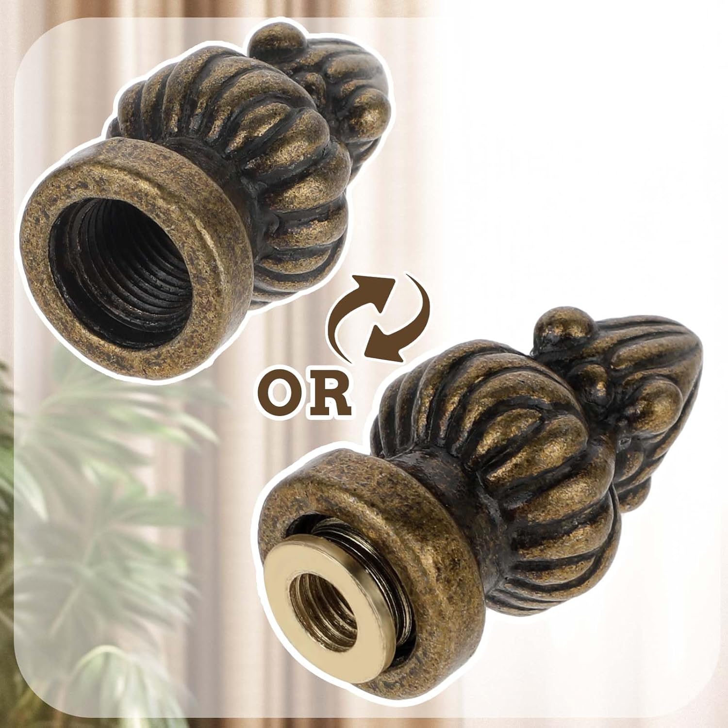 Antique Brass Lamp Cap Knob 1 Pack Lamp Finial Knob Retro Lamp Finial Decoration Lamp Head Decorative Cover for Lamp Shade Fit 3/8" and 1/4-27