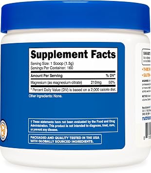 Nutricost Magnesium Citrate Powder Amber, 250g