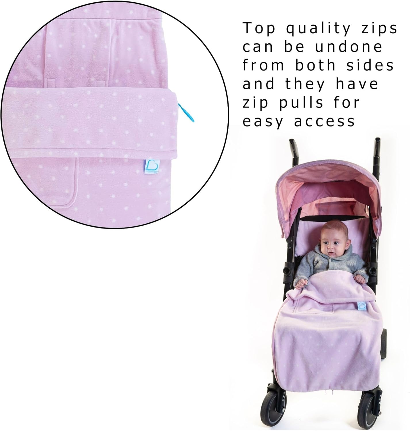 Universal Snuggle Fleece Baby Stroller Footmuff Bunting Bag, 2-in-1 Seat Liner & Pushchair Footmuff to Keep Baby Warm & Dry, Dusty Dots