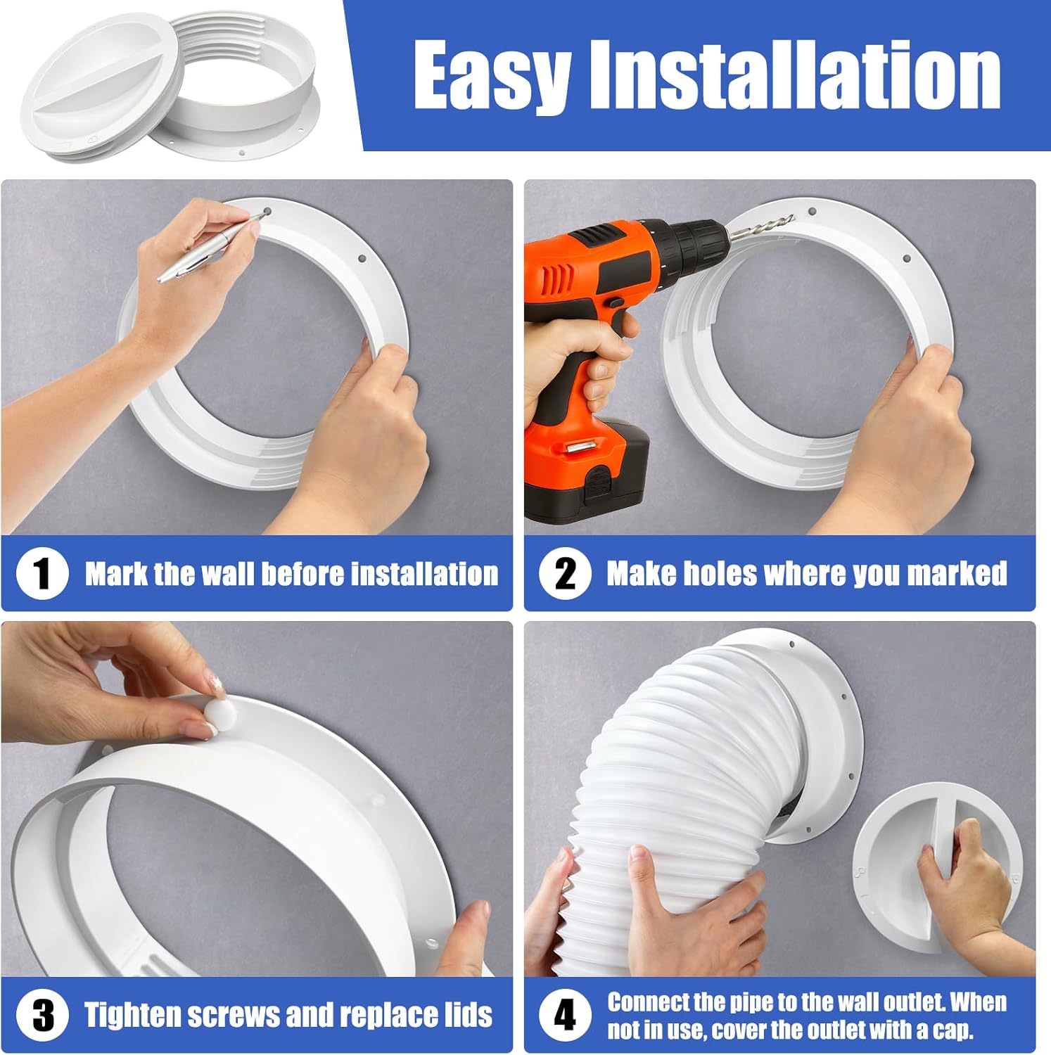 Dual Size Wall Mount Connector 6 and 6.5 Inches for Portable Air Conditioner Vent Ac Exhaust Hose Coupler Compatible 6 and 6.5 in Hose Accessories Plug White Off Season Cover Plug 1Pack