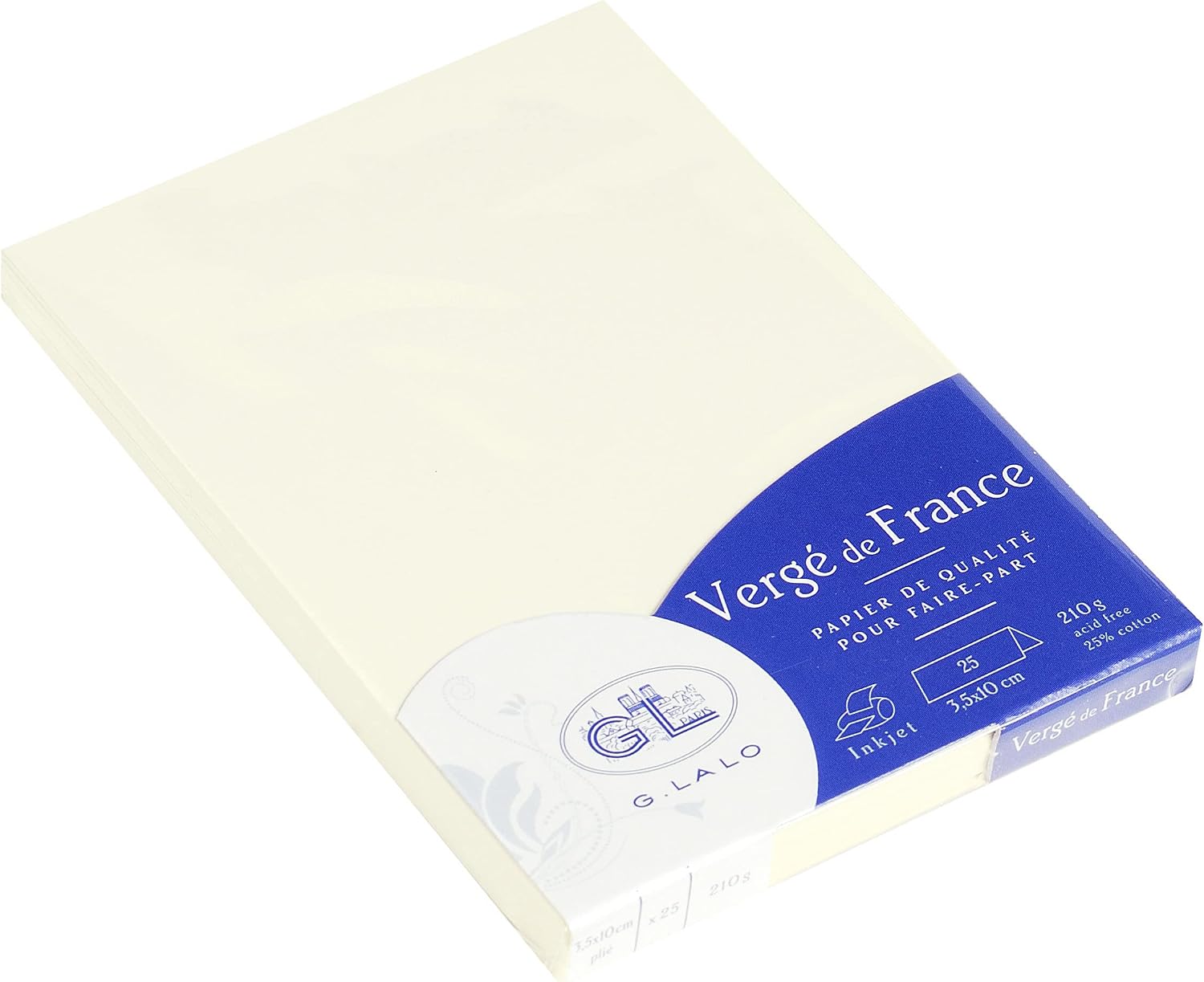 Clairefontaine - Ref 33800L - G.Lalo Folded Place-Cards (Pack of 25) - 35 x 100mm in Size, 210gsm French Laid Paper, PEFC-Certified - Vergé De France, White