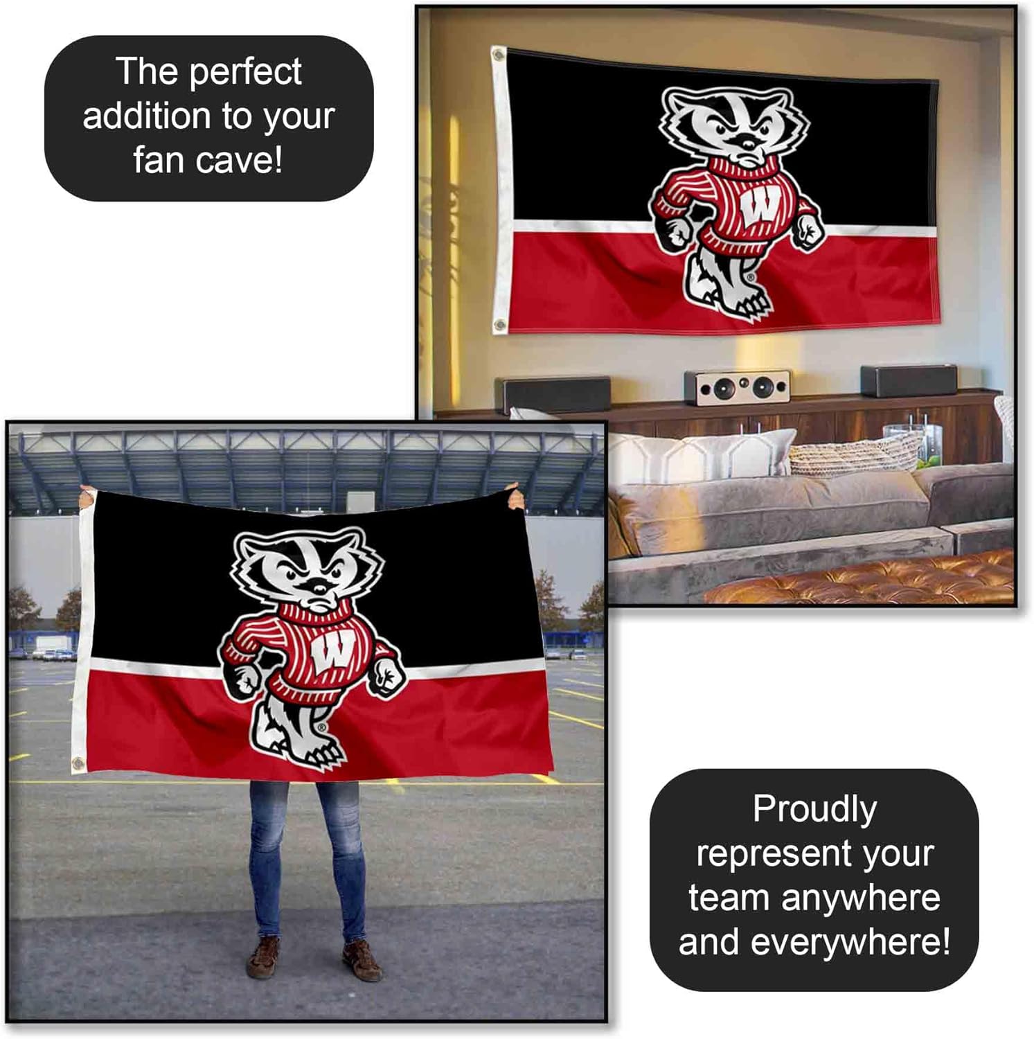 UW Badgers Color Panels Large Outdoor Banner Flag
