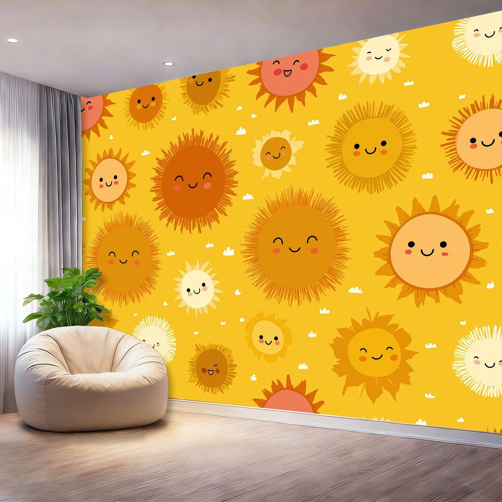 Fototapeta Kreskówka słońce chmury tapety malowidła ścienne żółty plakat fotograficzny do sypialni salonu TV ściana 350 x 256 cm
