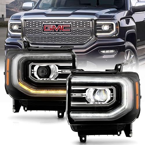 ACANII - Para GMC Sierra 1500 Full LED Modelo 2016 2017 2018 proyector de faros delanteros juego de reparación izquierda y derecha