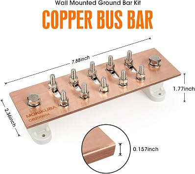 Pure Copper Ground Bar Kit- Adjustable Wall Mounted Copper Bus Bar with UL Material BusBar Insulator T Posts (Smart Copper Bar 1/4)