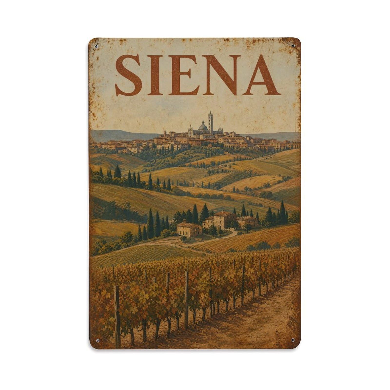 Huiyhb 8X12inch(20X30cm) Vintage Travel Siena Tuscan Countryside Rolling Vineyards Metal Tin Sign