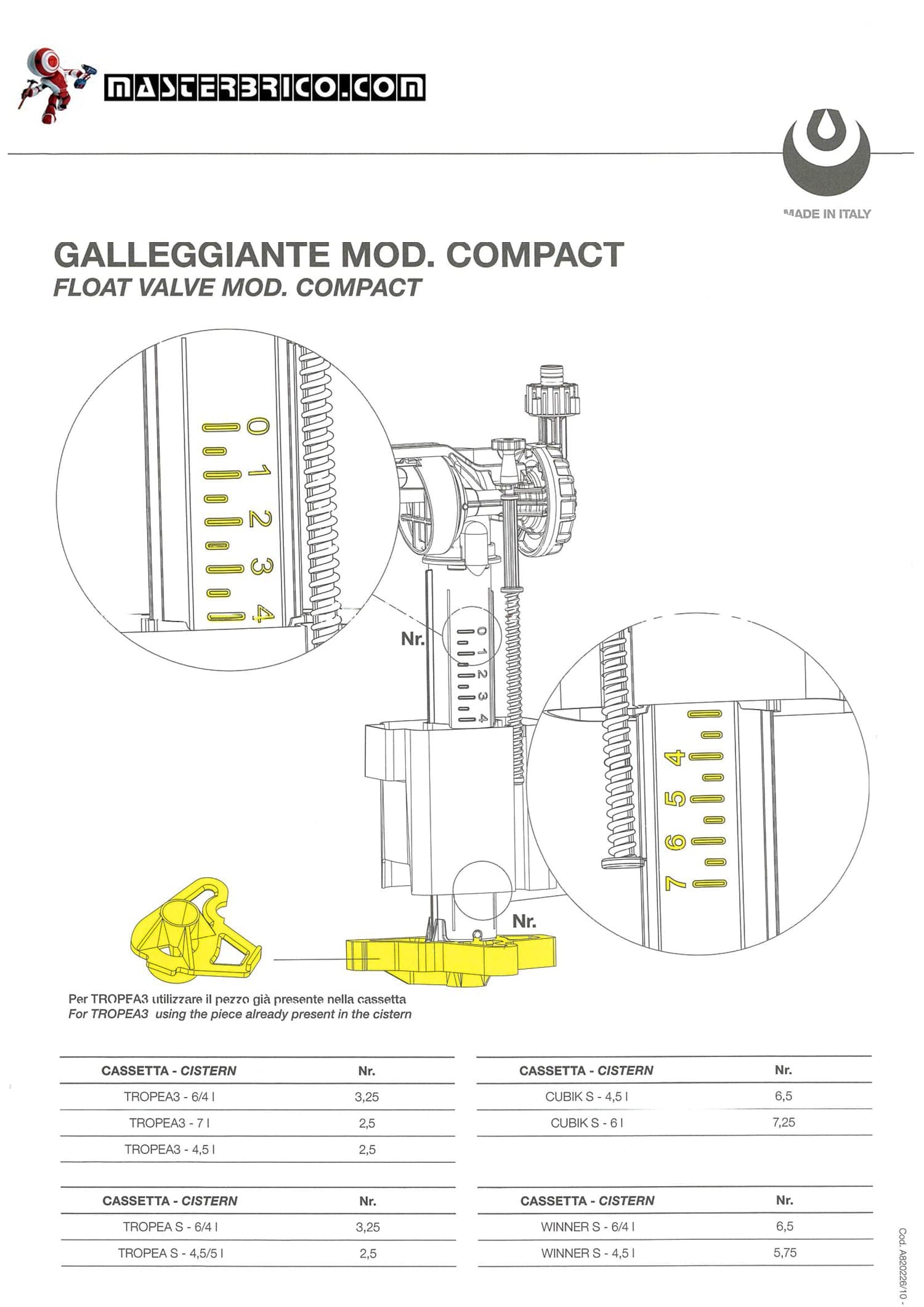 Galleggiante Cassetta Wc Valsir Originale, per modelli Rios Medusa Tropea2 Winner di qualsiasi anno