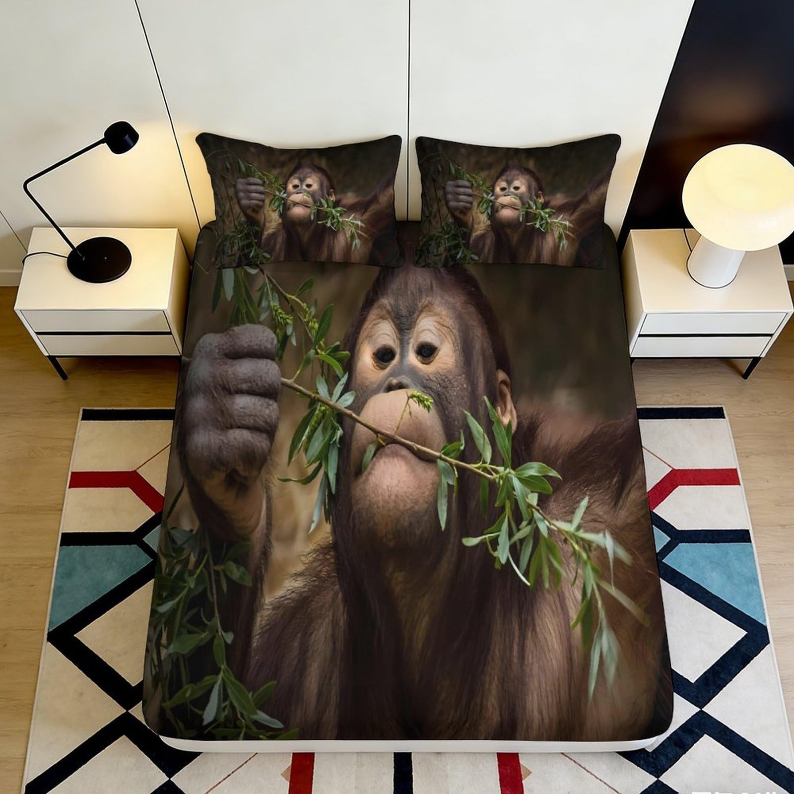 Dhbaneiok Style-7 3D Printed Orangutan Jungle Fitted Sheet Microfiber Soft Animal Bed Cover For Bedroom Dorm Mattress Protection Decor 90X200x25cm