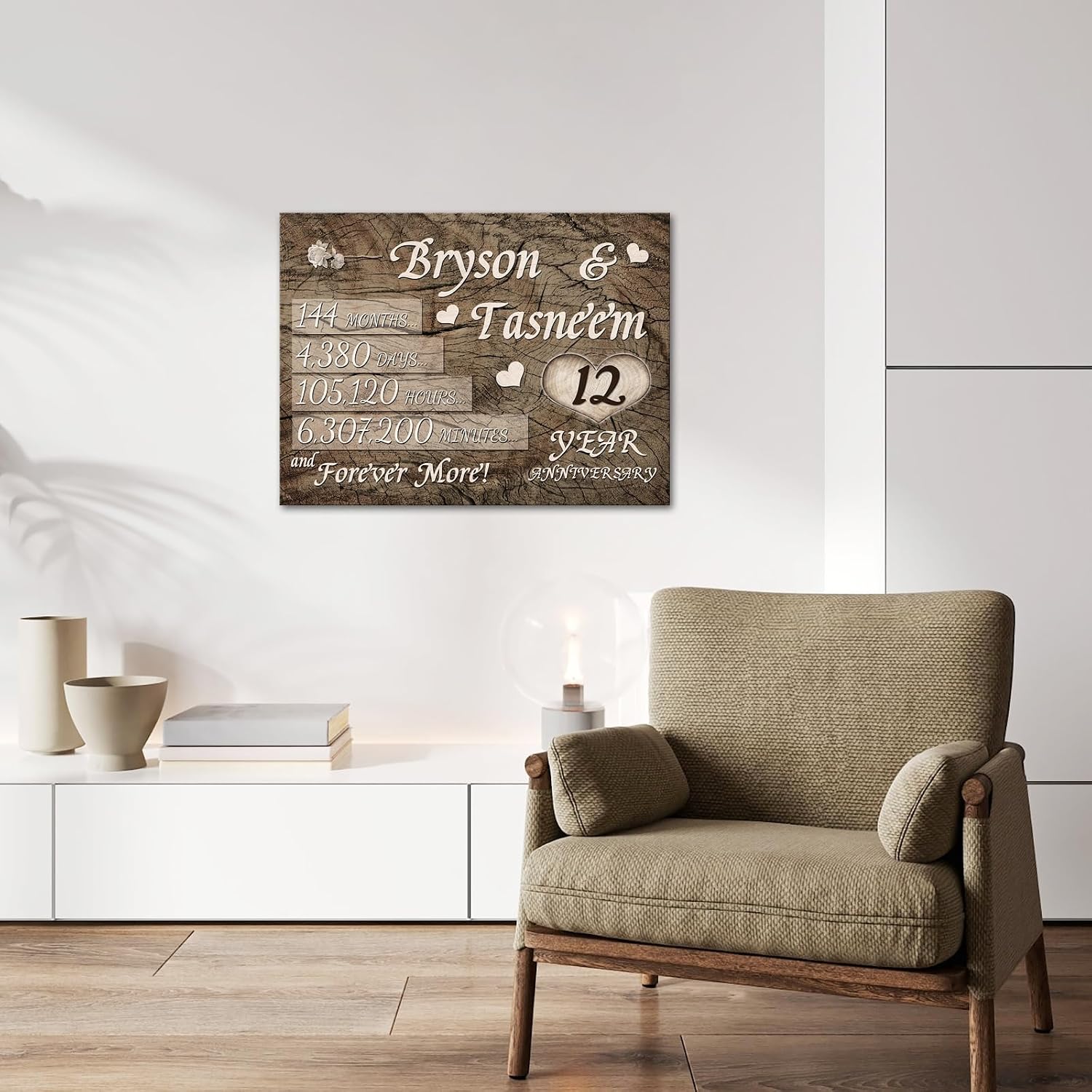 iLOOKLiKE Personalized Canvas Anniversary Sign with Name and Year Wall Art Custom Romantic Wedding Poster Prints Framed Love Gifts Ideas for Wife Husband Couple Him Her Men Women Home Decor