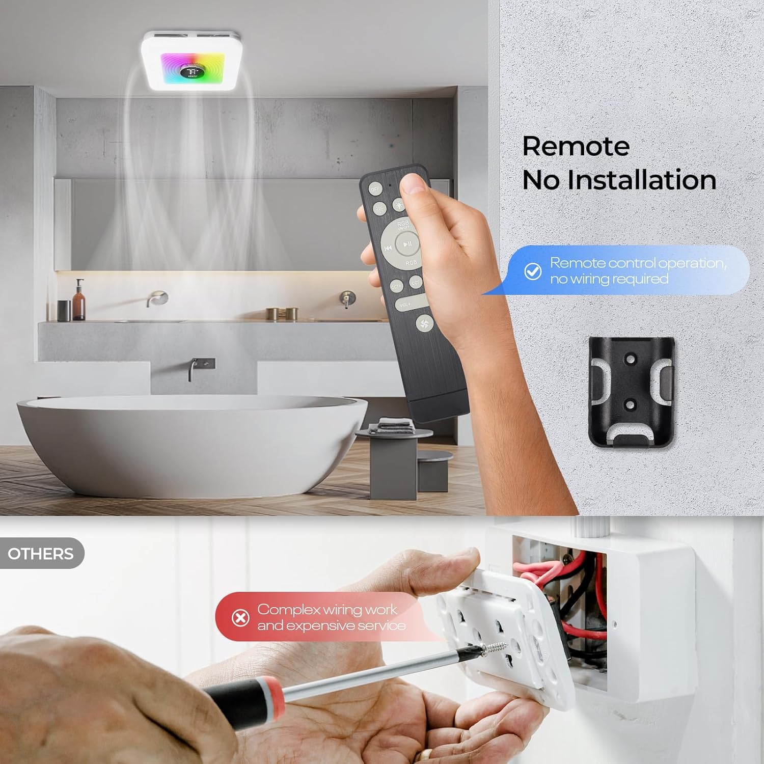 Bathroom Exhaust Fan with Light,230CFM Powerful Ventilation,7 LED Options & 3 Dynamic Modes,3CCT&Stepless Dimming,Speaker Exhaust Fan with 1.0 Sone Quiet Operation,Bluetooth Remote Music