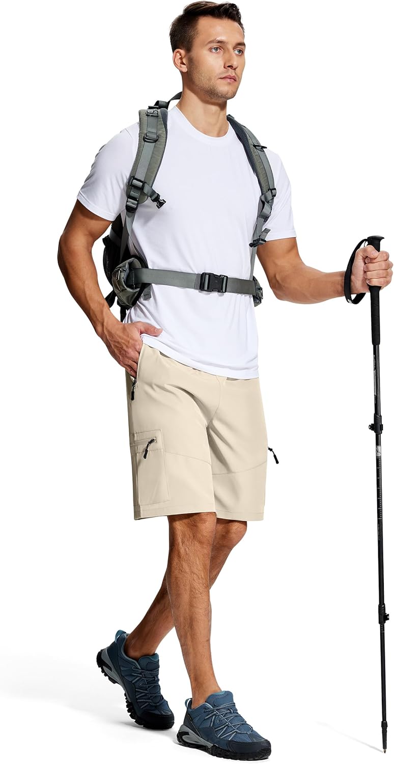 Mens Hiking Cargo Shorts 9 Inch with Zipper Pockets Quick Dry Stretch Lightweight Drawstring for Outdoor Fishing - Image 4