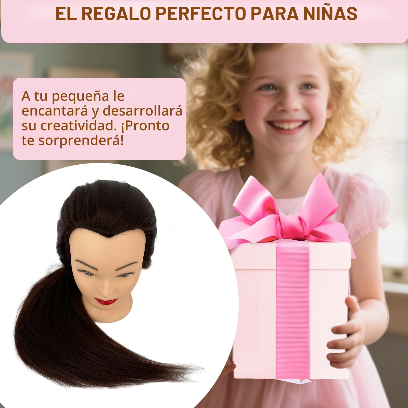Juego de peluquería profesional para niños, cabeza de maniquí con soporte para pelucas y forma de cabeza de peluquero, para peluqueros, colegialas y escuelas de peluquería (ferroso)