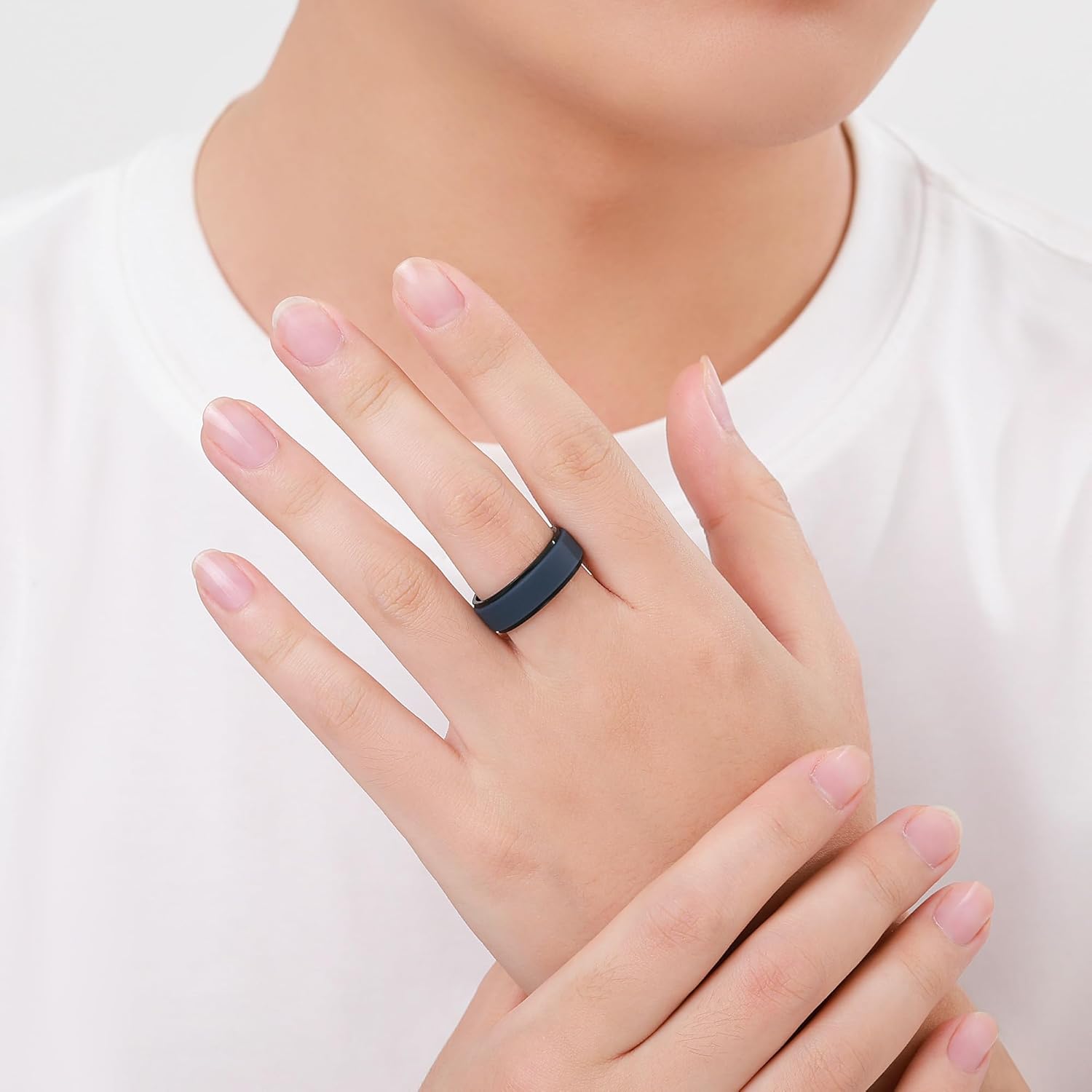 7-Pack Silicone Ring Set for Him – 8mm Wide Rubber Bands in Black, Gray, Blue, Coffee, Green, Hypoallergenic Comfort Fit Wedding Band Alternative for Active Lifestyles, Sizes 7–15 - Image 5