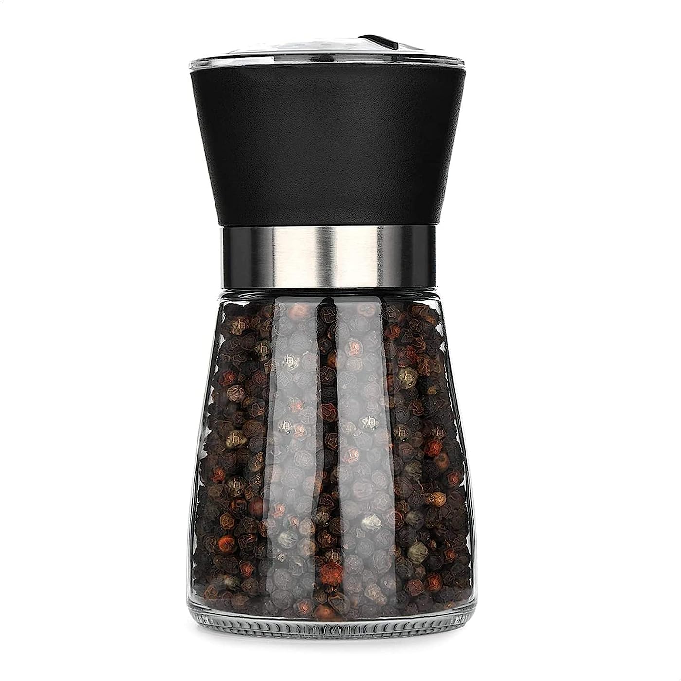 Manual Refillable Pepper Grinder - 6 Oz Refillable Glass Grinders for Pepper, Salt & Other Spices, Adjustable Rotor with 5 Settings, Good for Home & Professional Use, Great Valentines Day Kitchen Gift