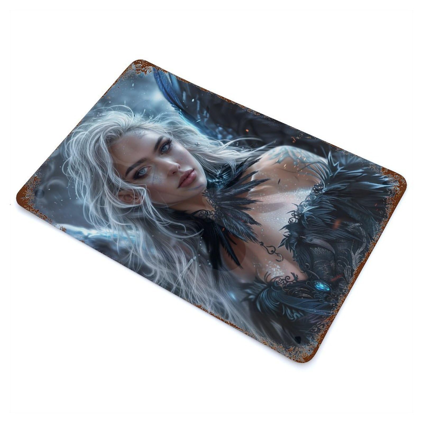 Rust Effect Enchanting Ice Succubus Rusty Metal Tin Sign 11.8"x7.9", Rustic Home Decor for Living Room, Hallway And Home Decor