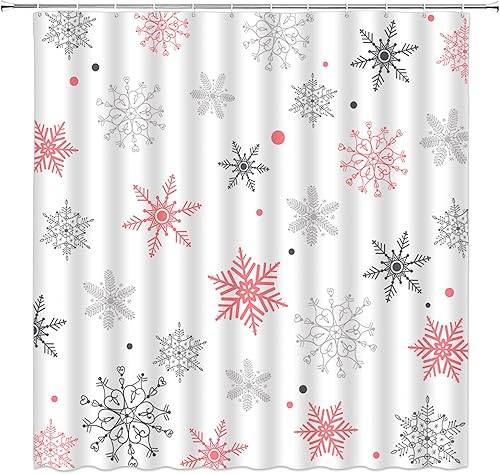 Miniatura 2 de Cortina de ducha de copo de nieve de Navidad, juego de cortina de baño de tela Holidy con ganchos (70 pulgadas de ancho x 70 pulgadas de alto)