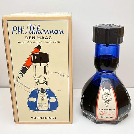 Amazon 稀少品 P W Akkerman アッカーマン 特殊ボトル インク 60ml オランダ製 インクポット インクウェル インク瓶 No 2 レジデンティブルー 詰め替えインク 文房具 オフィス用品