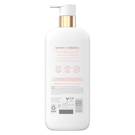 Dove Exfoliating Body Wash Glow Recharge Energizes & illuminates skin 3% brightening serum with vitamin C 18.5 oz