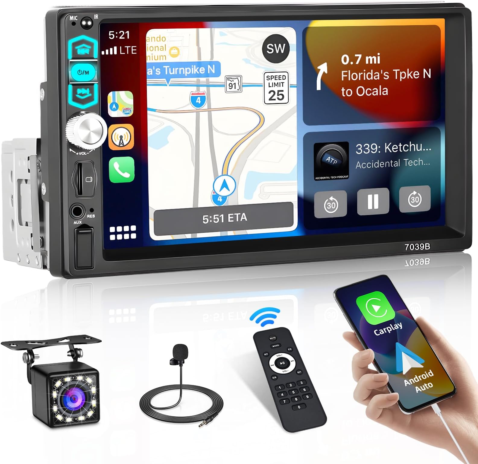 Double Din Autoradio, 7 Pouces Lcd Hd Écran Tactile Voiture Mp5 Lecteur