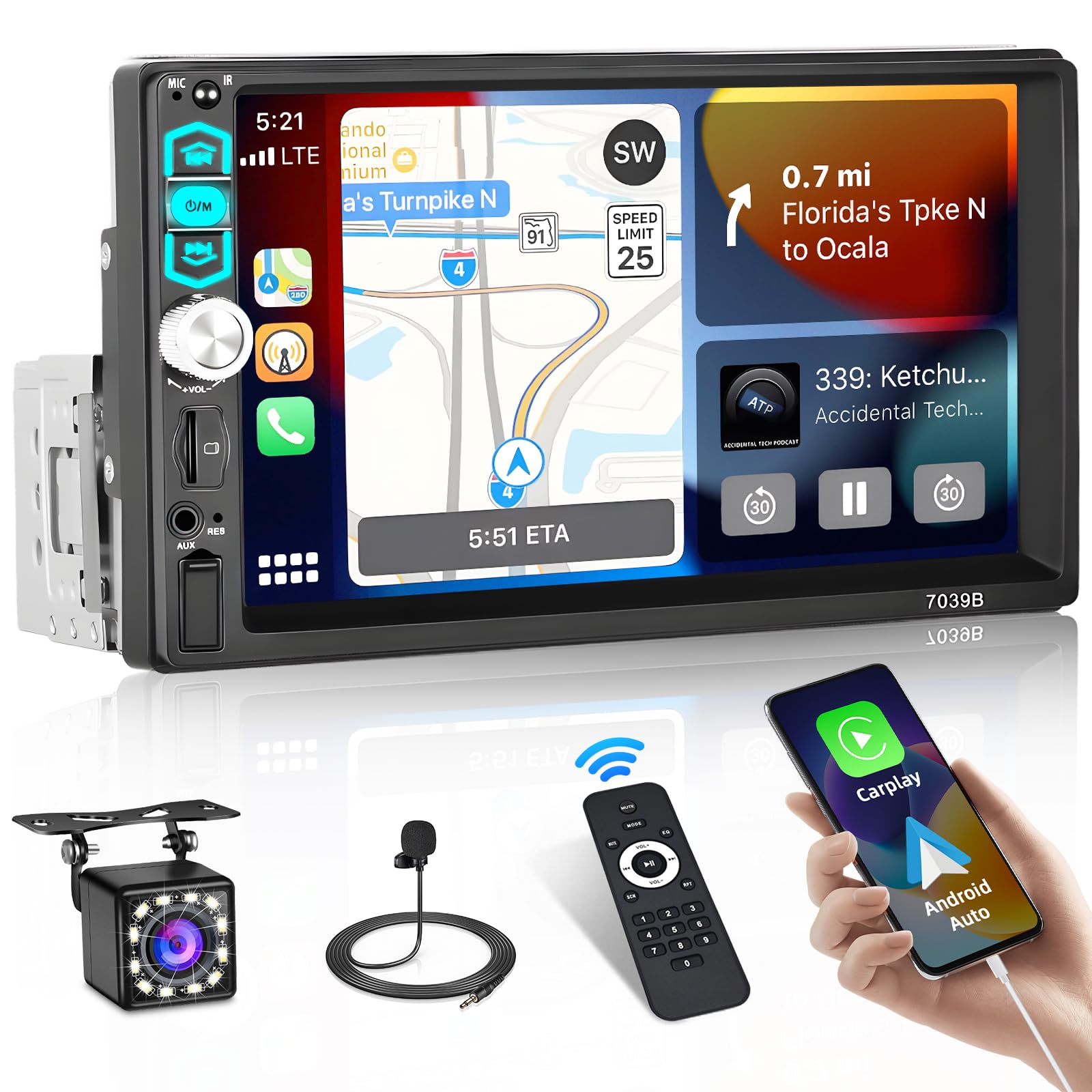 Autoradio 1 DIN 7" CarPlay Android Auto Bluetooth FM USB AUX