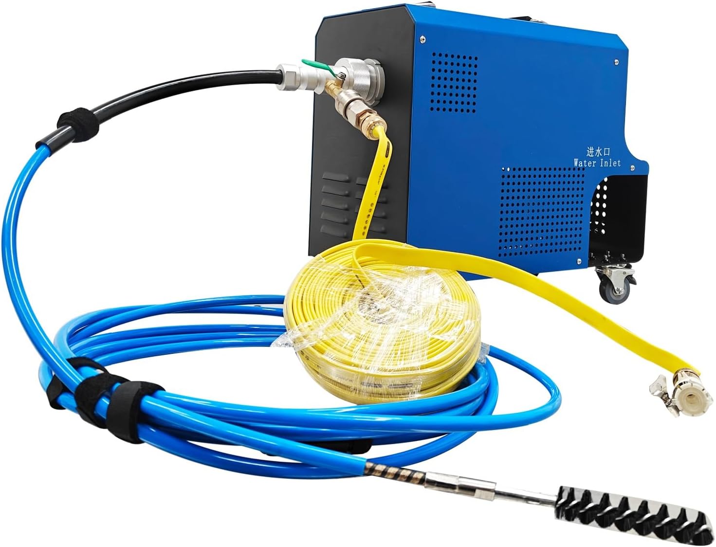 TECHTONGDA Chiller Condenser Tube Cleaning Machine with High-Pressure Water Gun & Foot Switch, Heat Exchanger Pipe Cleaner for 0.2"-0.8" Pipe Dia, 24.9ft Flexible Shaft, 65.6ft Quick Connection Hose
