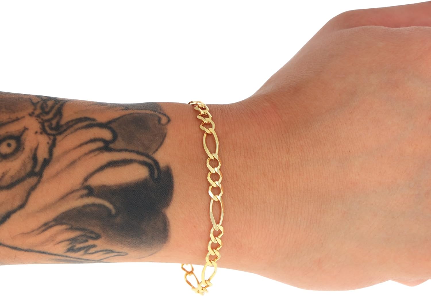 Nuragold 14k Real Yellow Gold Solid Figaro Link 5.5mm Chain Bracelet (7"-9") Italian Jewelry for Men & Women