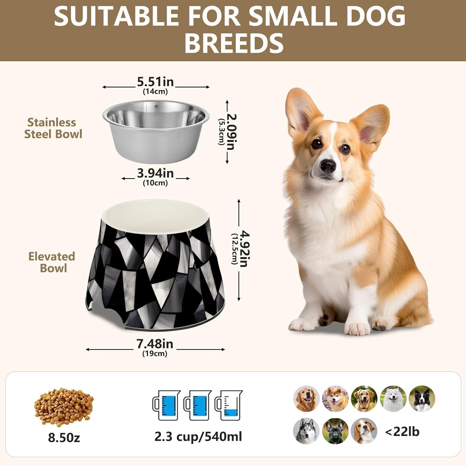 Stained Glass Gray Black Classical Pets Food Bowl Enhanced Stainless Steel Pets Water Bowl for Small Pet Slow Down Eating