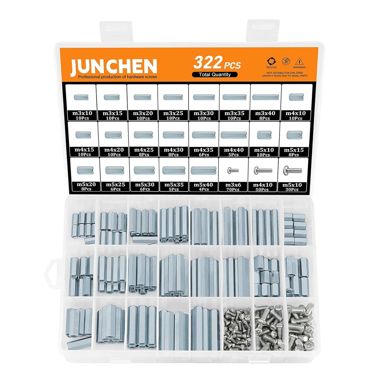 322 Pieces Hex Standoffs Spacers and Screws Assortment Kit,M3M4M5 Carbon Steel Female Metric Thread Spacer Motherboard Prototyping Accessories for PCB, Quad Copter Drone, Computer & Circuit Board