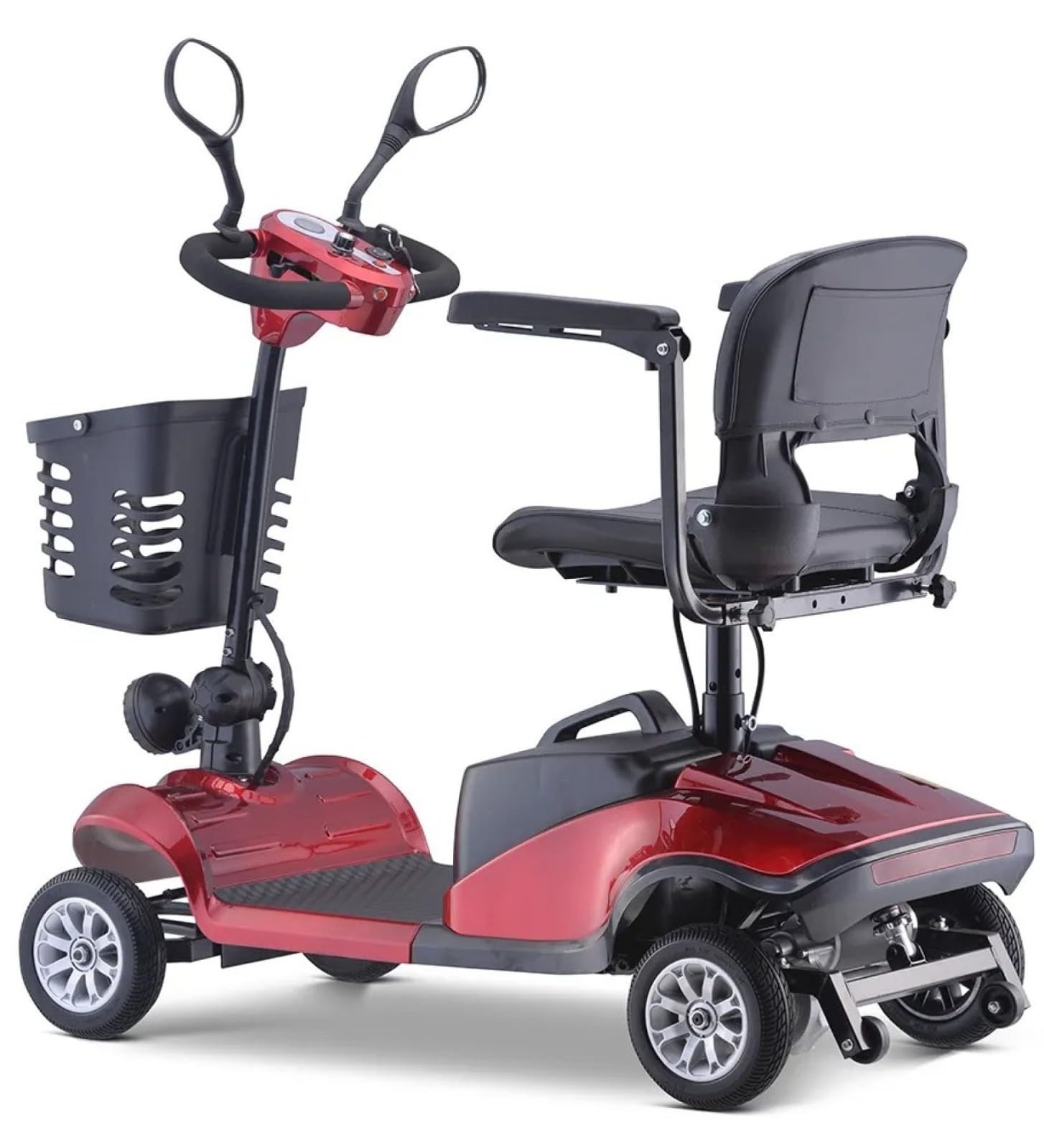 Scooter de movilidad eléctrico de 4 ruedas para personas mayores y adultos, compacto para viajes, con faro LED y cesta desmontable