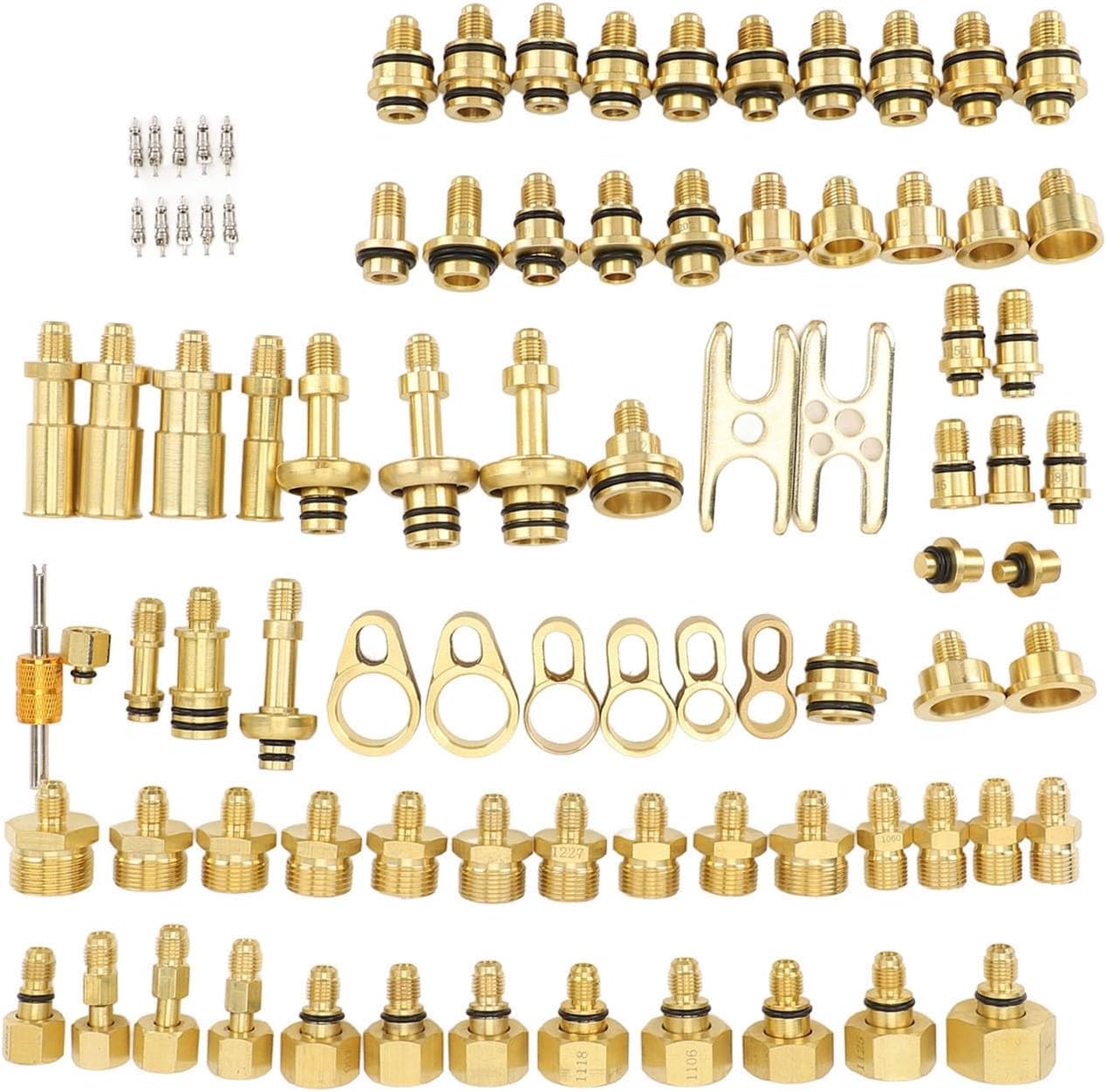Gonetre Automotive Air Conditioning Leak Test Kit Premium Brass AC Leak Detection Tools Comprehensive 77 Piece Connector Repair Kit for Car Auto AC Systems