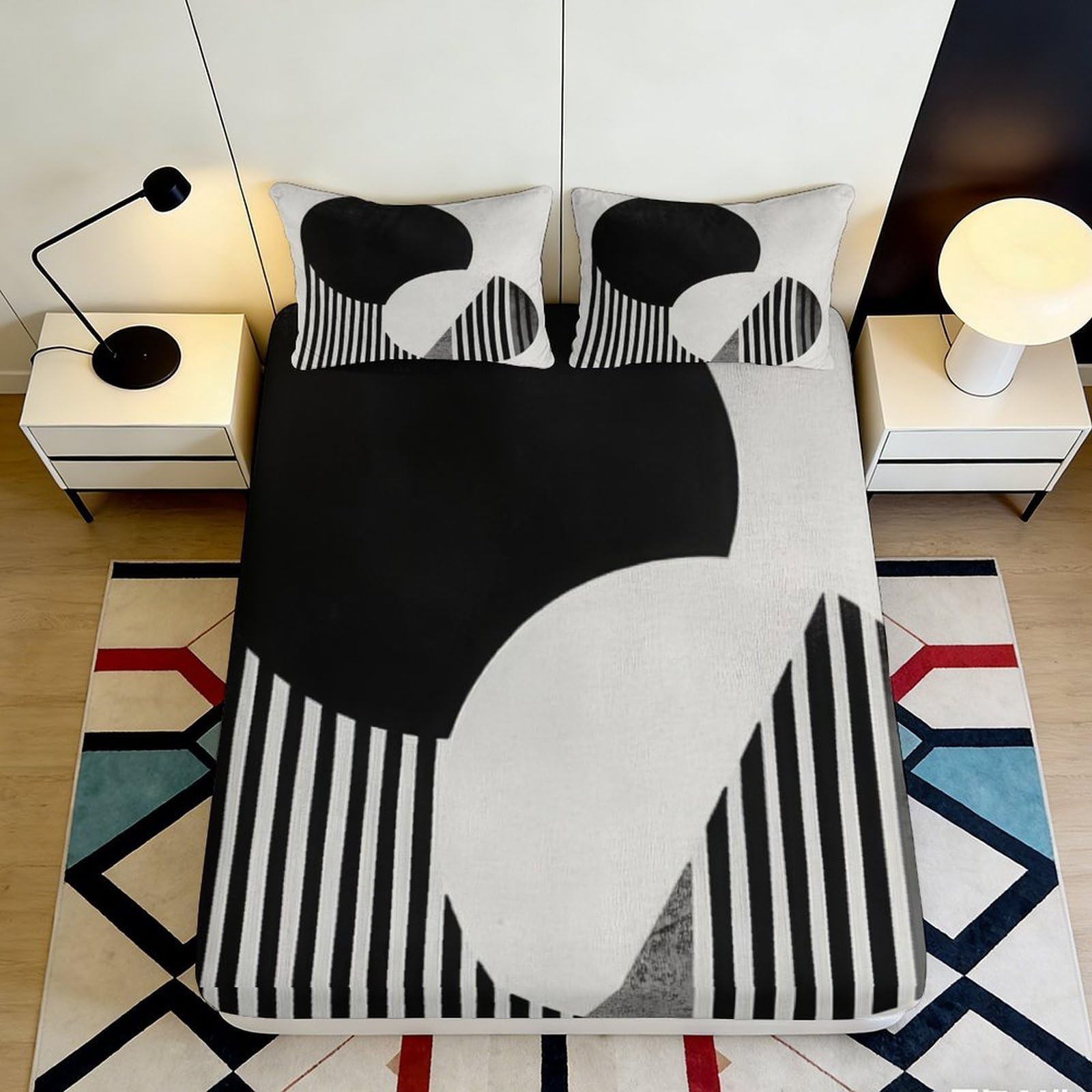 Pnayamiorkfel Style-2 3D Printed Black Geometric Fitted Sheet Microfiber Soft Modern Abstract Mattress Cover For Bedroom Home Decor 90X200x25cm