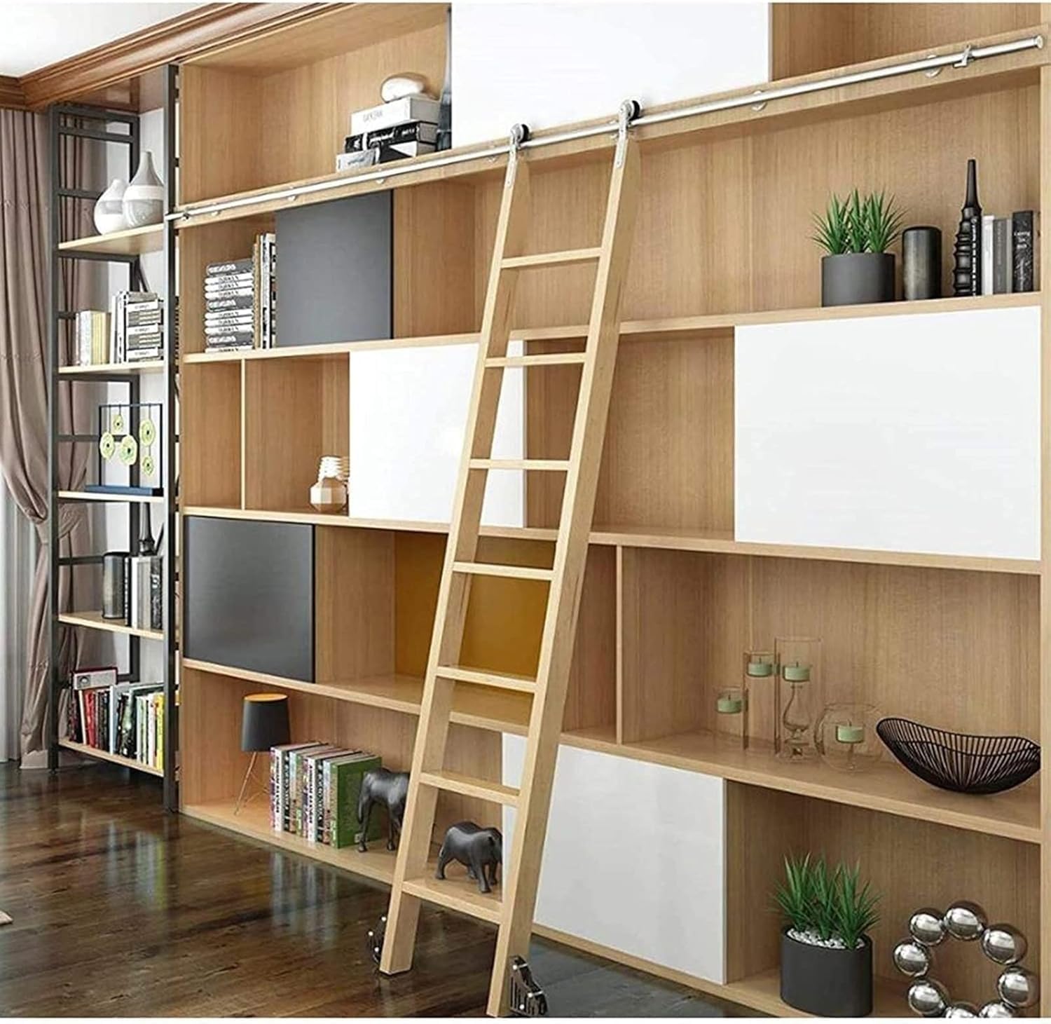 Rolling Library Sliding Ladder Hardware Kit Sliding Barn Door Track Hardware Accessories, for Home/Indoor(400cm(13.1 ft) Track kit)