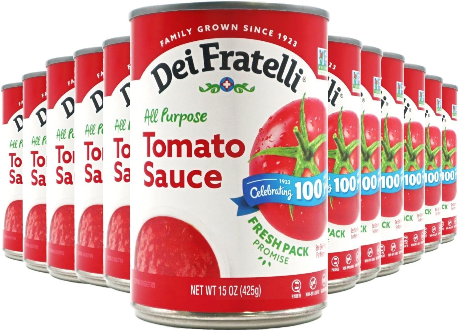 Dei FratelliTomato Sauce (15 oz. cans; 12 pack) - No Water Added - Never from Tomato Paste - 5th Generation Recipe
