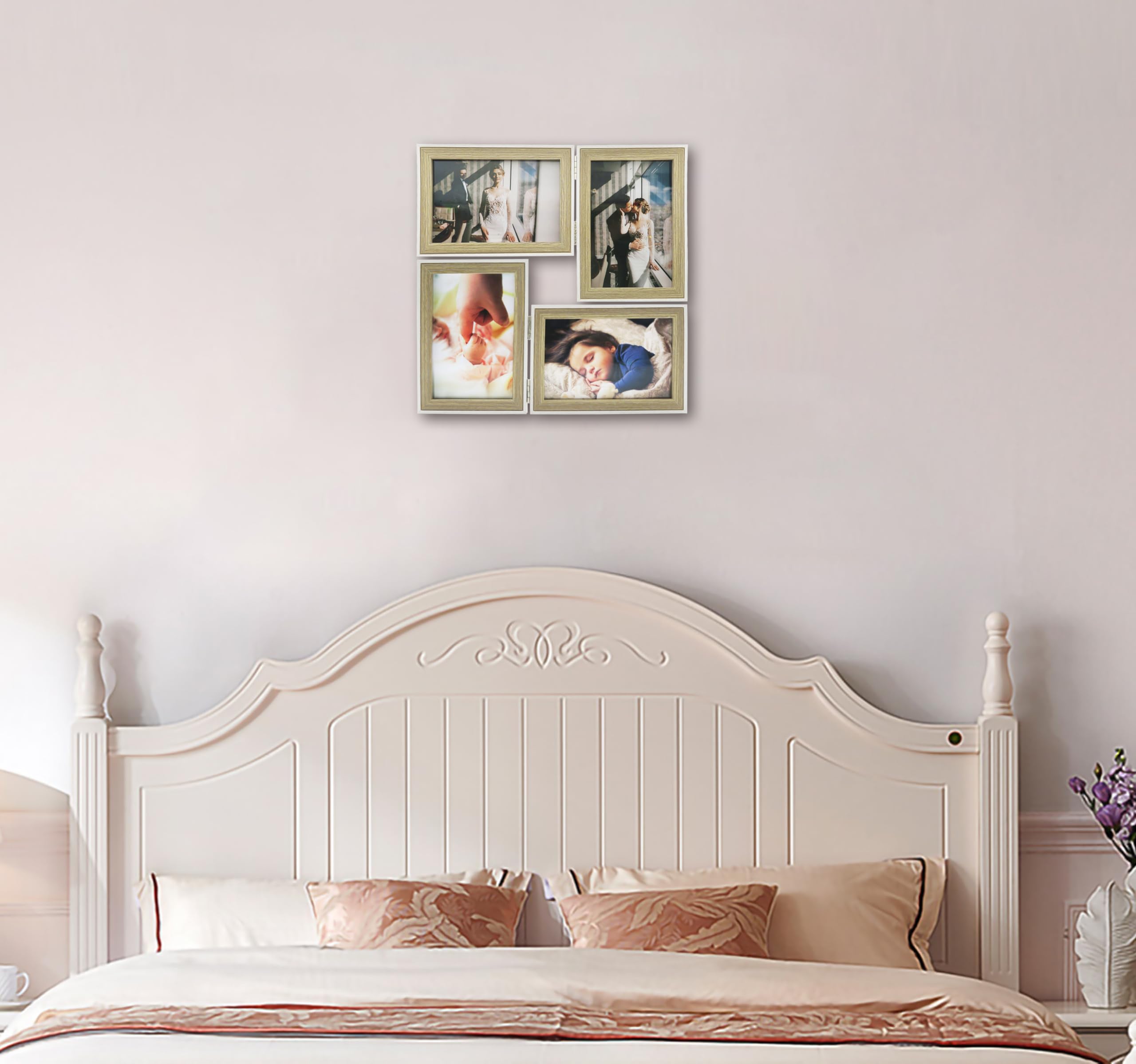 Ibalux Cornice Portafoto 10x15 In Legno MDF Con Vetro – Formato Verticale/Orizzontale – Cornice Nera Con Bordo Interno Dorato, Da Tavolo O Parete