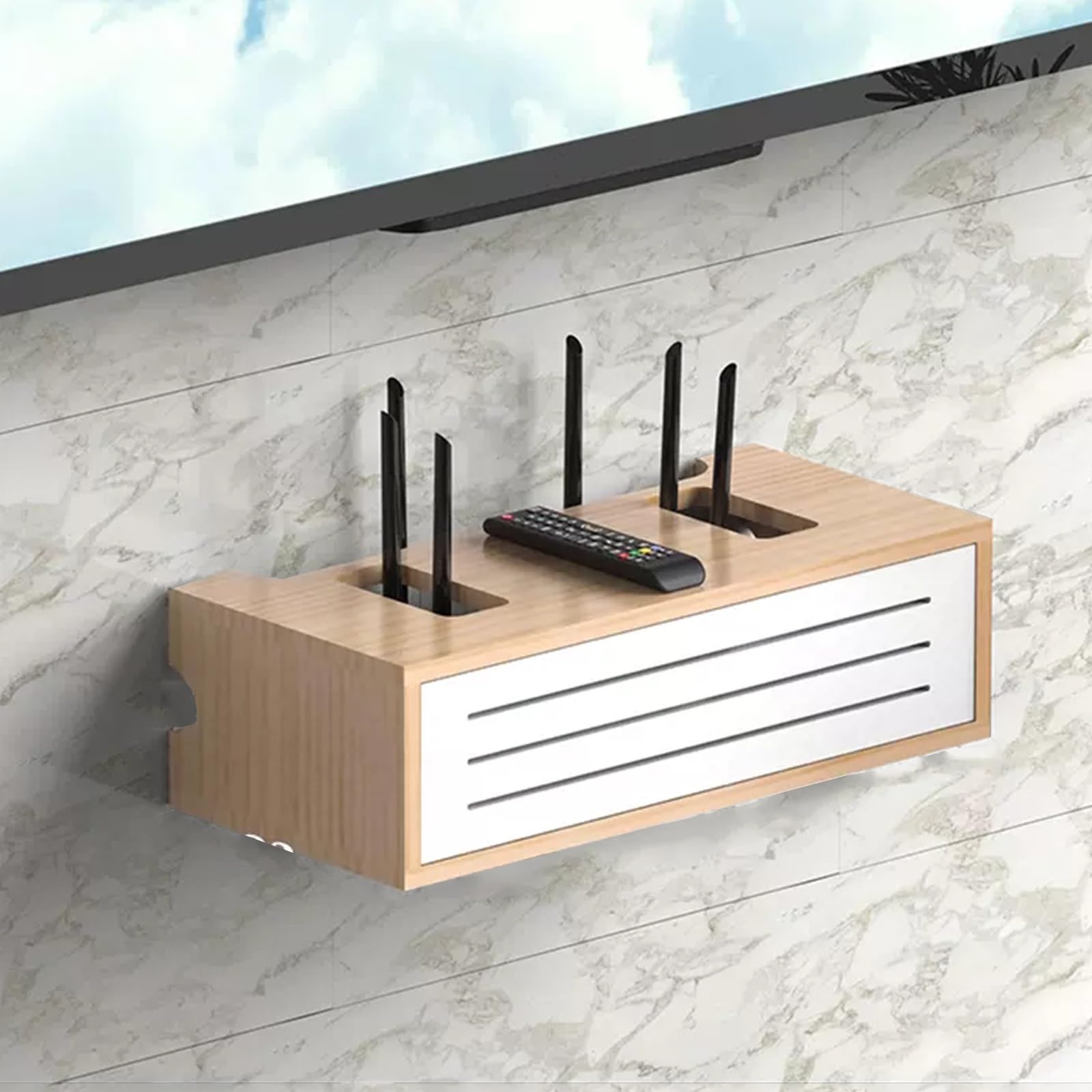 Étagère en bois gris et blanc pour routeur – Support mural pour modem et routeur WiFi, support de protection, affichage à suspendre/au sol, 82 cm