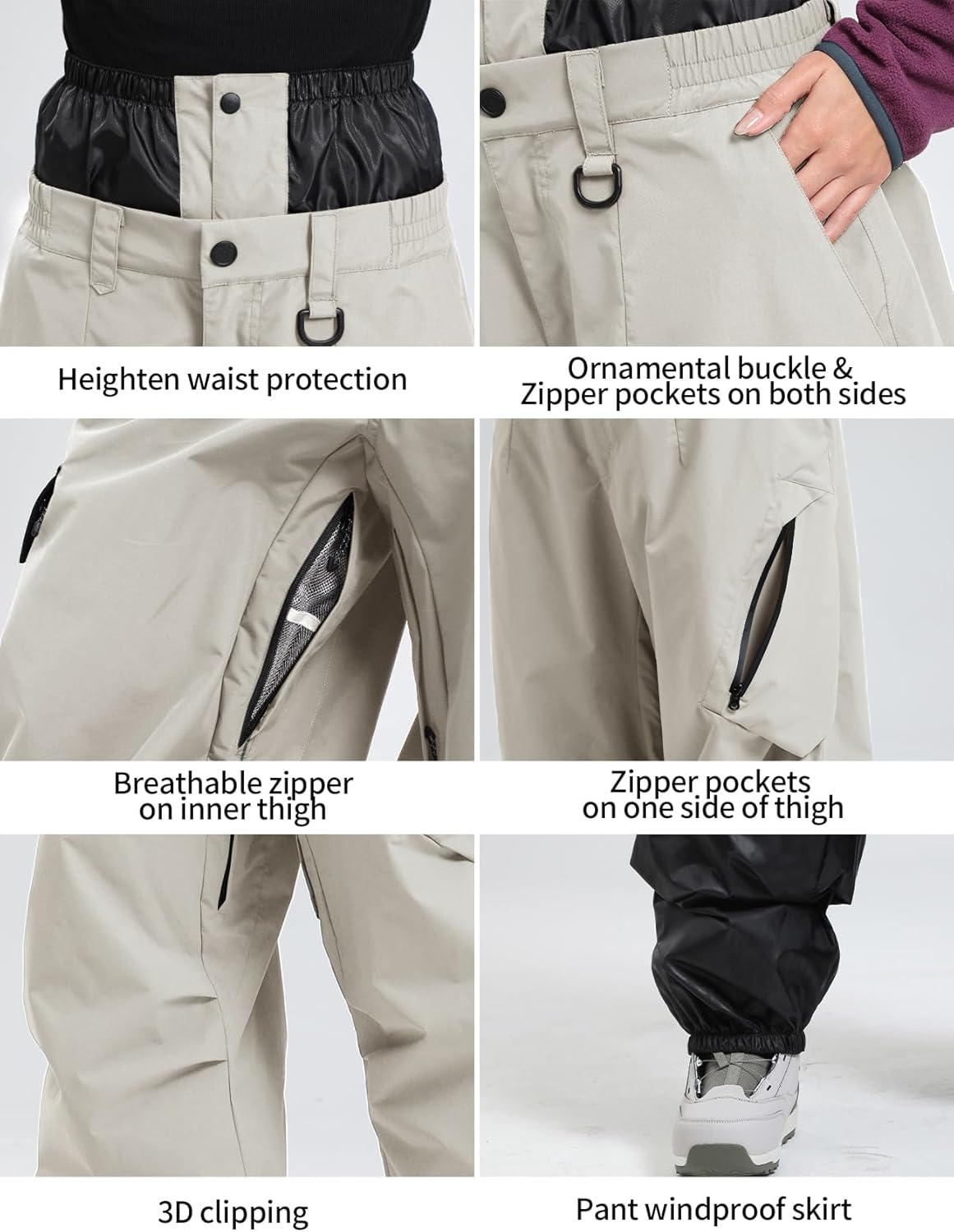 GSOU SNOW Women's Ski Jacket and Pants Set Baggy Snowboard Jacket Snow Suit Waterproof Windproof Hooded Coat XS